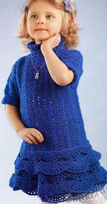 Синее платье для девочки - схемы вязания крючком и спицами - Две Нитки