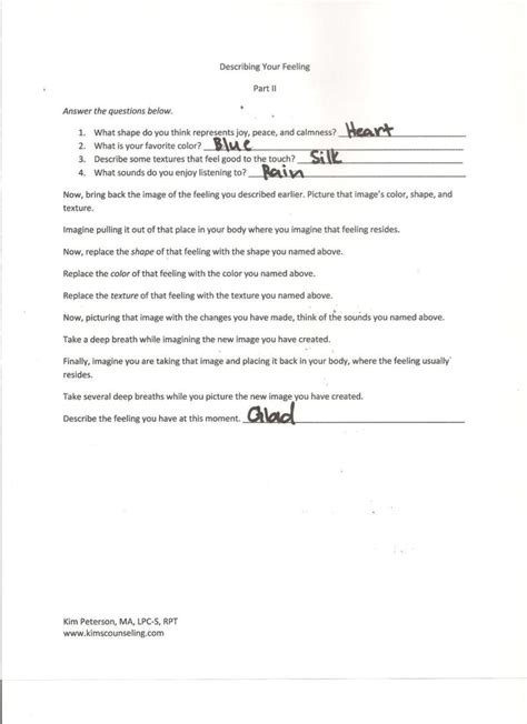 Describing Your Feeling Printable Guided Imagery Worksheet Guided Dbt