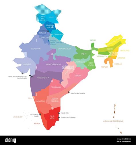 Colorful Political Map Of India Administrative Divisions States And