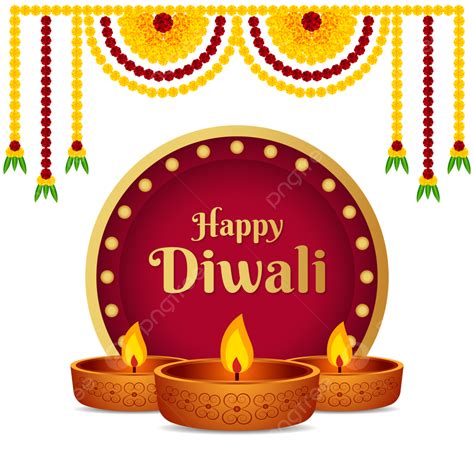 Happy Diwali Festival Of Lights Design With Marigold Garlands Vector
