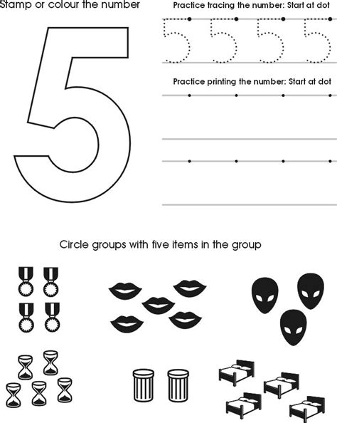 Introduce kids to sight words, letters, and practice writing with free no prep worksheets. Number Five Worksheet | Free Preschool Printable | Numbers preschool, Preschool number ...