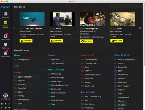 The channel list is a mixture of legit 24/7 stations and compilation stations running continuous movies, music, news articles, playlists, and other content. Pluto TV | Entertainment | MacFn.com