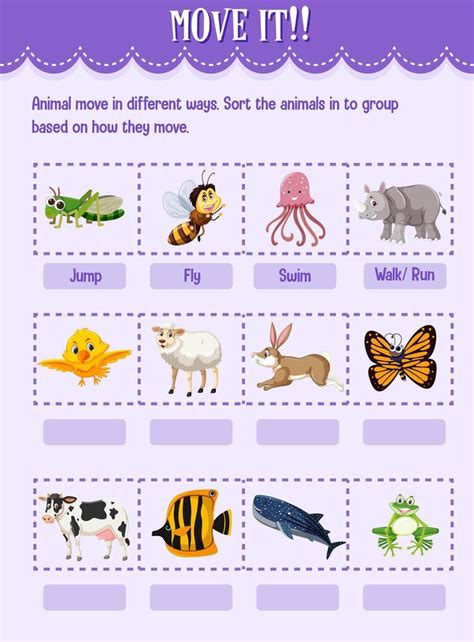 Sort The Animal Into The Group Based On How They Move Worksheet For