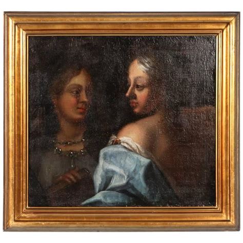 18th Century Italian Original Oil On Canvas Painting Of Two Women In