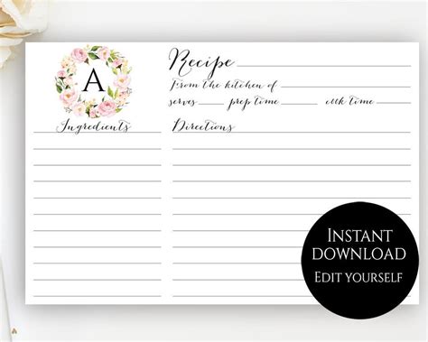 You can type the recipe directly on the template and then download it for printing. Recipe Card Template Editable Recipe Cards Monogram Recipe