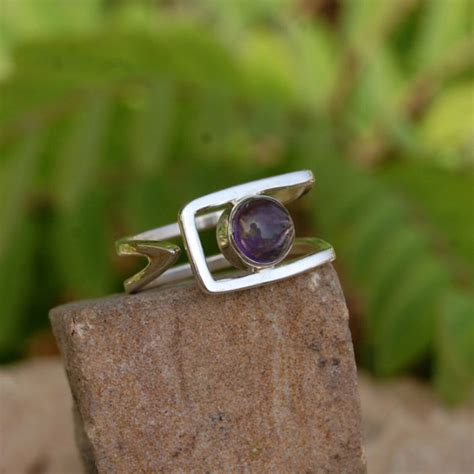 African Amethyst Ring 925 Sterling Silver Ring Geometry Etsy