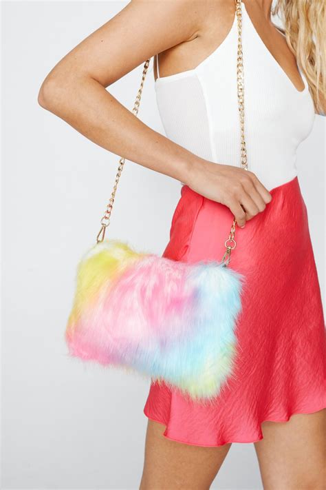 Rainbow Faux Fur Shoulder Bag Nasty Gal