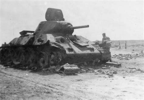 Early T 34 76 Knocked Out On The Roadside During The Fighting In