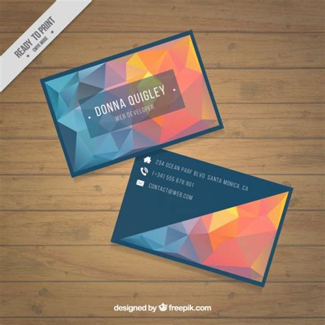 Free Vector Polygonal Business Card In Blue And Orange Tones