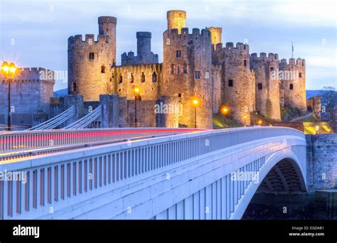 Early Evening Shot Of Conwy Castle From The Main Road Bridge In Wales
