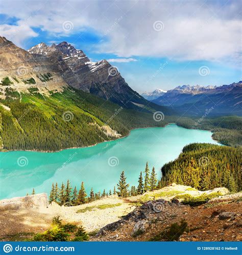 Canadian Rockies And Lake Banff Np Sunrise Scenery Stock Photo