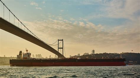 Turkey Istanbul Bosphorus Channel Bosphorus Bridge An Cargo Ship