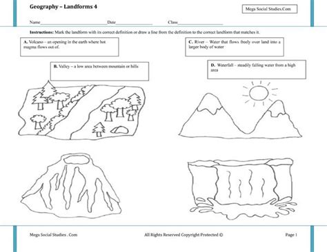 Printable Landform Worksheets Landforms For Kids Volcano Valley