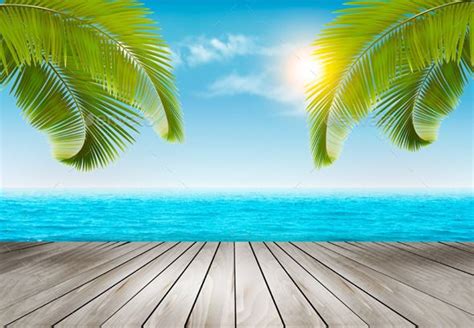 Vacation Background Beach With Palm Trees And Blue Sea Mural De Playa