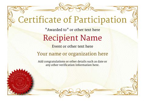 Participation Certificate Templates Free Printable Add Badges And Medals