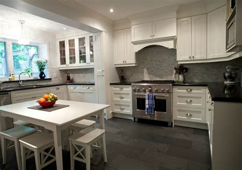 I would never think do to this but it looks so good! White Dining Table and Stools - Transitional - kitchen ...