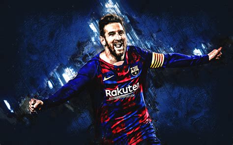 Download Wallpapers Lionel Messi Blue Stone Background Fc Barcelona