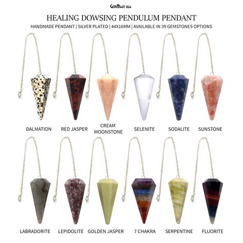 Healing Dowsing Pendulum Pendant And Silver Plated Chain Pick Your