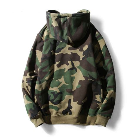 Army Green Camouflage Camo Fleece Pullover Fashion Hip Hop Streetwear