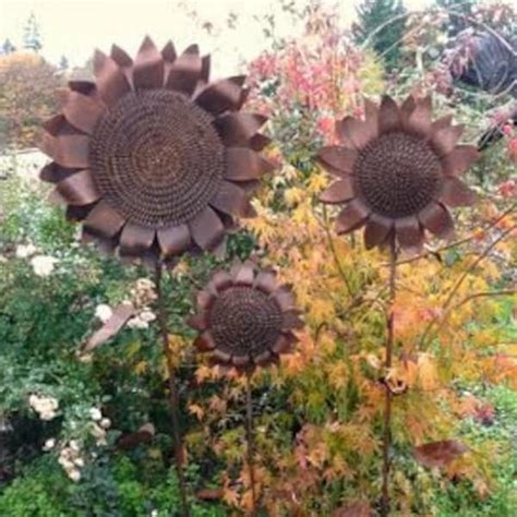 Metal Sunflower Yard Art Etsy