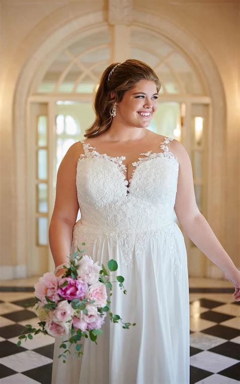 Chiffon Plus Size Wedding Dress With Asymmetrical Neckline Stella