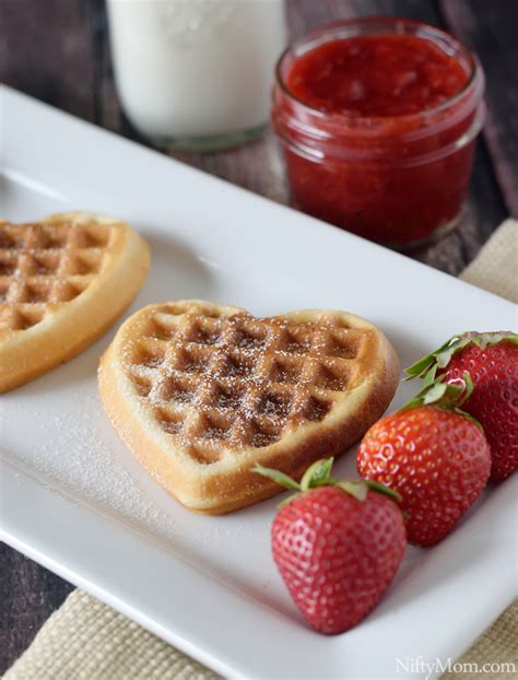 heart shaped vanilla waffles with strawberry sauce nifty mom