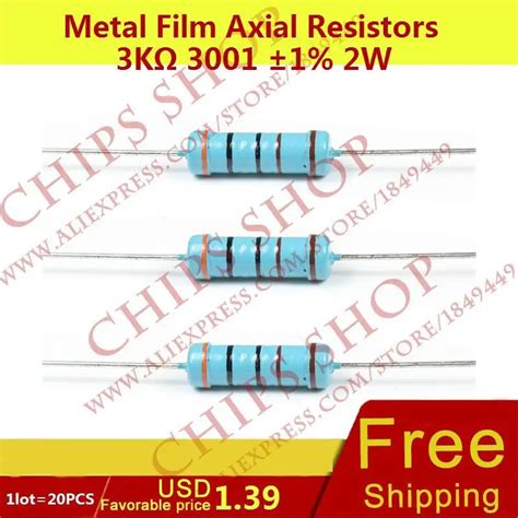 1lot20pcs Metal Film Axial Resistors 3kohm 3001 1 2w 3000ohm
