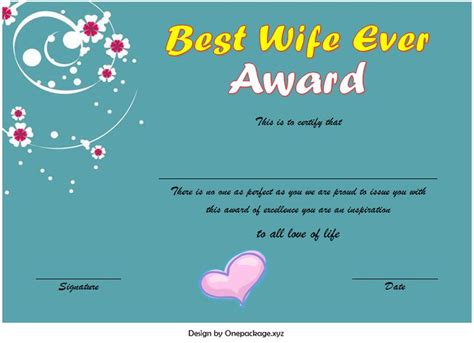 New Best Wife Certificate Template Free 1 In 2020 With Best Wife