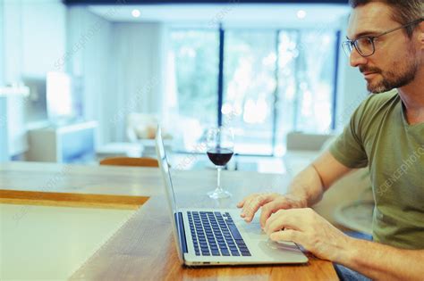 Man Using Laptop And Drinking Wine Stock Image F0311279 Science