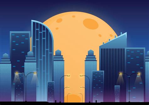 Night Cartoon Background With Building And Moon 3339529 Vector Art At
