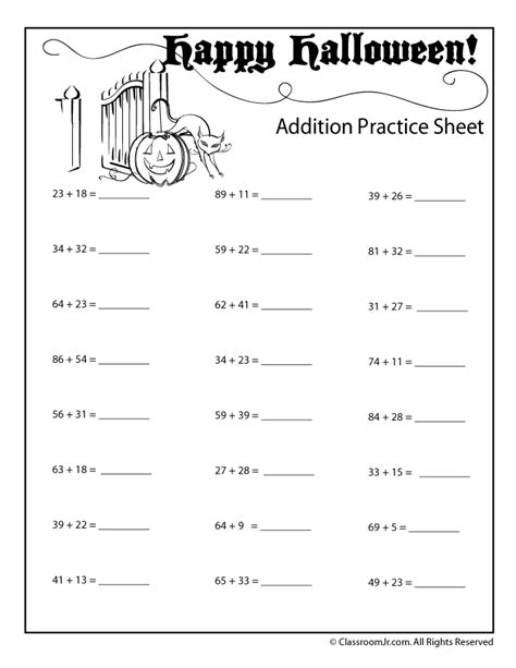 Double Digit Halloween Addition Worksheet - Numbers up to 99 | Woo! Jr
