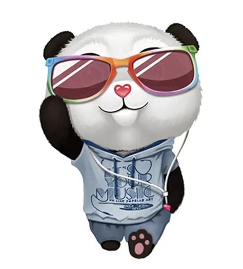 a cartoon panda bear wearing sunglasses and listening to music with