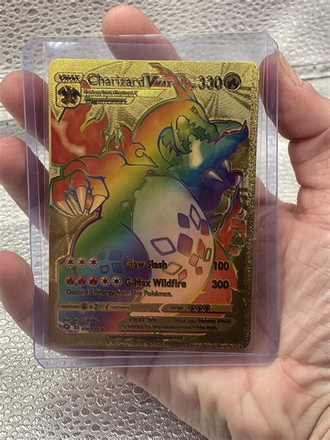 Mavin Rainbow Charizard Vmax Gold Metal Charizard Pokemon Card Rare