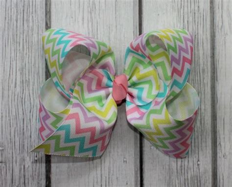 Items Similar To Large Pastel Chevron Hair Bow Boutique Style Hair Bow Pink Center Knot