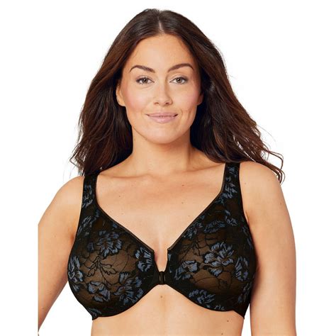 glamorise full figure wonderwire front close stretch lace bra with narrow set straps 9246