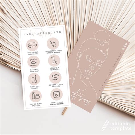 Lash Aftercare Card Template Editable Lash Business Card Etsy