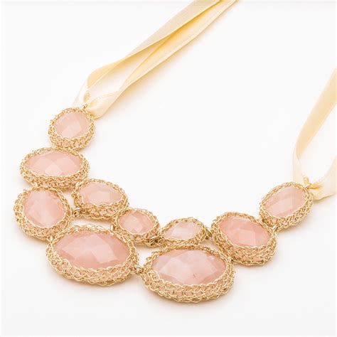 Pink Statement Necklace Gold Wedding Necklace Rose Quartz