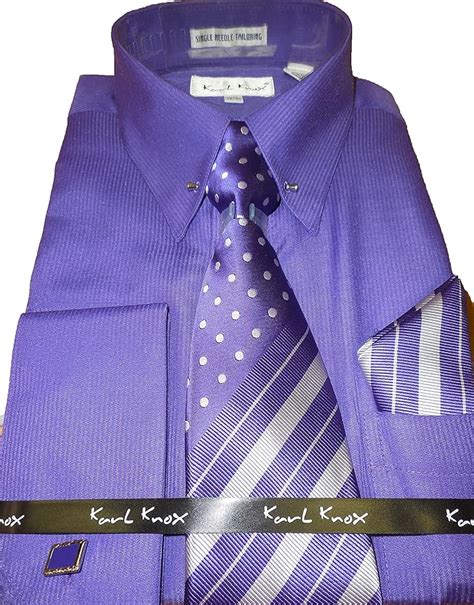 Karl Knox Sx4352 Mens Purple Pin Collar Bar French Cuff Dress Shirt M