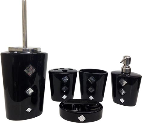 Handcrafted to exhibit the beautiful veining of the black marble, these accessories elevate the look of the bath. Black Ceramic Bathroom Accessories Diamante Set Sparkle | eBay