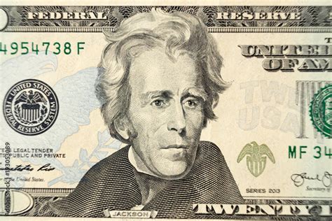Dollars Closeup Andrew Jackson Portrait Twenty Dollar Bill Stock