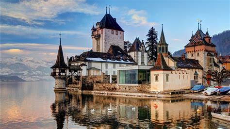 Wallpaper 1920x1080 Px Alps Architecture Boat Castle Clouds