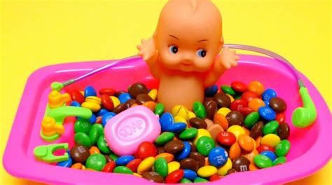 Baby Doll Mandms Bathtime With Chocolate Candy Bath Playing Baby