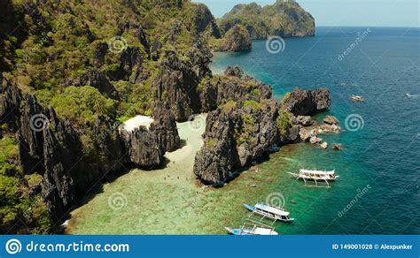Tropical Seawater Lagoon And Beach Philippines El Nido Stock Photo