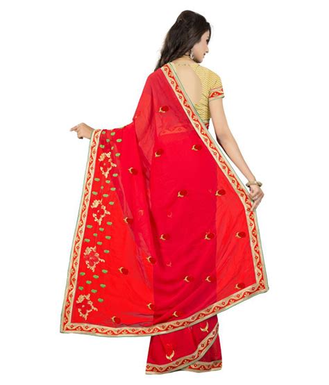 Om Krishna Sarees Red Georgette Saree Buy Om Krishna Sarees Red Georgette Saree Online At Low