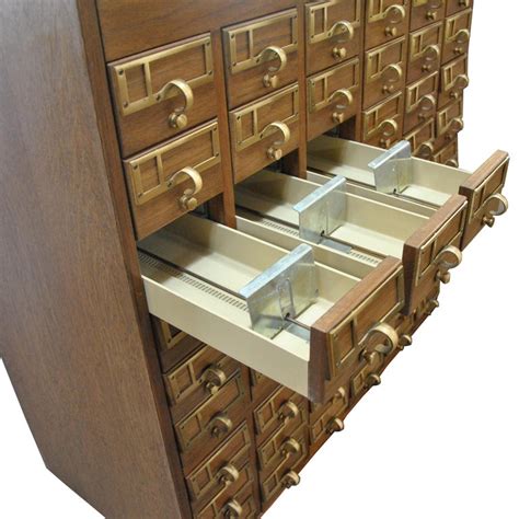 Vintage Midcentury Library 90 Drawer Oak Card File Cabinet At 1stdibs