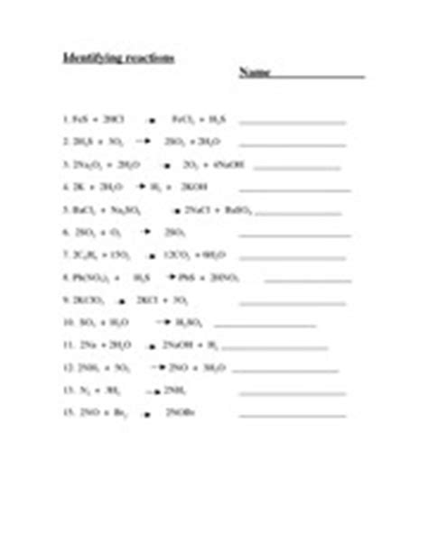 Balance the following equations and indicate the type of reaction as formation a. Identifying types of reactions worksheet - Identifying ...
