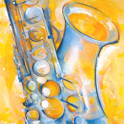 Saxophone Painting Brass Wind Instrument Lucie Llong Artist