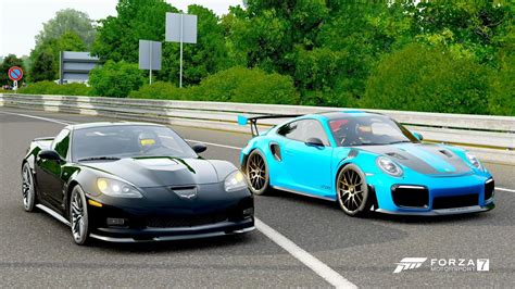 Forza 7 Drag Race Corvette C6 Zr1 700hp Vs Porsche 911 Gt2 Rs Youtube