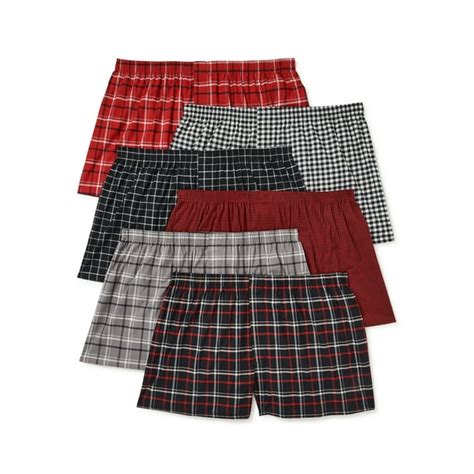George George 6 Pack Mens Tag Free Red Plaid Woven Boxers Walmart