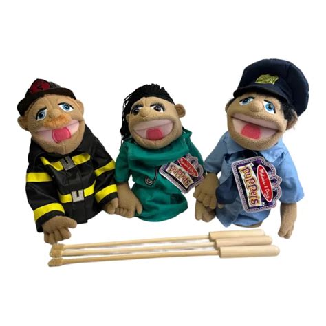 Melissa And Doug Hand Puppet Set Of 3 Police Officer Firefighter And Nurse